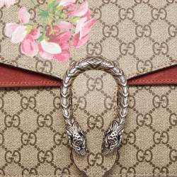 Pre Owned Gucci Old Rose/Beige GG Supreme Canvas and Suede Small Blooms Dionysus Shoulder Bag