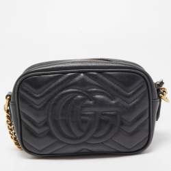 Pre Owned Gucci Black Matelasse Leather Mini GG Marmont Crossbody Bag