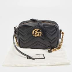Pre Owned Gucci Black Matelasse Leather Mini GG Marmont Crossbody Bag