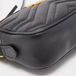 Pre Owned Gucci Black Matelasse Leather Mini GG Marmont Crossbody Bag