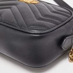 Pre Owned Gucci Black Matelasse Leather Mini GG Marmont Crossbody Bag
