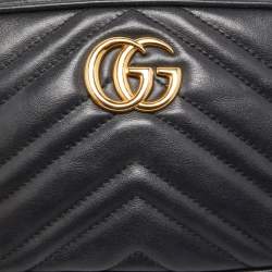 Pre Owned Gucci Black Matelasse Leather Mini GG Marmont Crossbody Bag