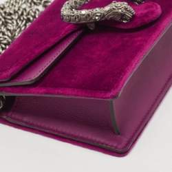 Pre Owned Gucci Purple Velvet And Leather Super Mini Dionysus Shoulder Bag