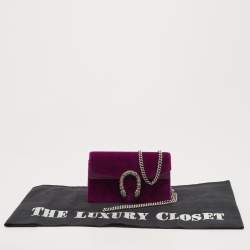 Pre Owned Gucci Purple Velvet And Leather Super Mini Dionysus Shoulder Bag
