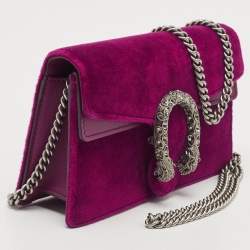 Pre Owned Gucci Purple Velvet And Leather Super Mini Dionysus Shoulder Bag