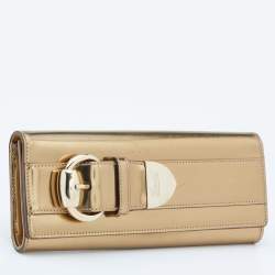 Pre Owned Gucci Gold Patent Leather Romy Clutch