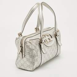 Pre Owned Gucci Silver Guccissima Leather Britt Boston Bag