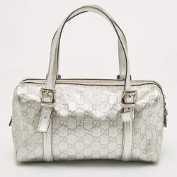 Pre Owned Gucci Silver Guccissima Leather Britt Boston Bag