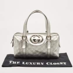 Pre Owned Gucci Silver Guccissima Leather Britt Boston Bag