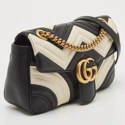 Gucci Black/White Matelassé Leather Small GG Marmont Shoulder Bag