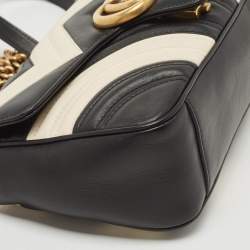Gucci Black/White Matelassé Leather Small GG Marmont Shoulder Bag