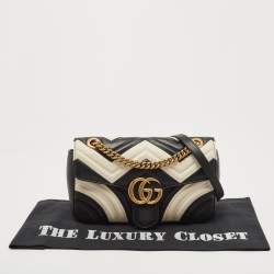 Gucci Black/White Matelassé Leather Small GG Marmont Shoulder Bag