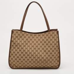 Pre Owned Gucci Brown/Beige GG Canvas and Leather Horsebit 1955 Tote