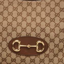 Pre Owned Gucci Brown/Beige GG Canvas and Leather Horsebit 1955 Tote