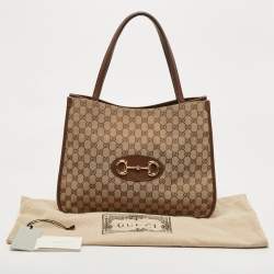 Pre Owned Gucci Brown/Beige GG Canvas and Leather Horsebit 1955 Tote