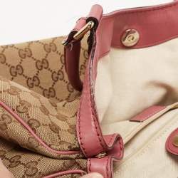 Pre Owned Gucci Beige/Pink GG Canvas and Leather Medium Sukey Tote