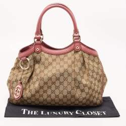 Pre Owned Gucci Beige/Pink GG Canvas and Leather Medium Sukey Tote