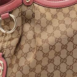 Pre Owned Gucci Beige/Pink GG Canvas and Leather Medium Sukey Tote