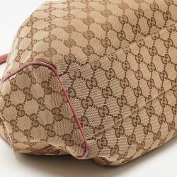 Pre Owned Gucci Beige/Pink GG Canvas and Leather Medium Sukey Tote