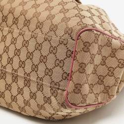 Pre Owned Gucci Beige/Pink GG Canvas and Leather Medium Sukey Tote