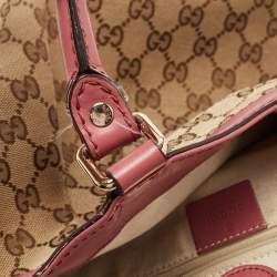 Pre Owned Gucci Beige/Pink GG Canvas and Leather Medium Sukey Tote