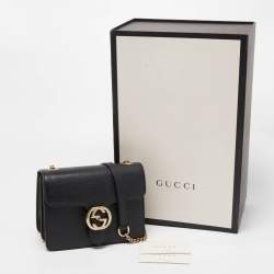 Pre Owned Gucci Black Leather Dollar Interlocking G Crossbody Bag