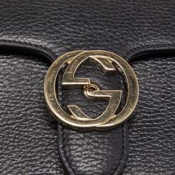 Pre Owned Gucci Black Leather Dollar Interlocking G Crossbody Bag