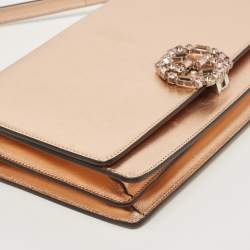 Gucci Rose Gold Leather Crystals Broadway Clutch Bag