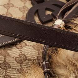 مملوكة مسبقًا Gucci Beige/Brown GG Canvas, Leather and Fox Fur Royal Tote