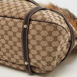 مملوكة مسبقًا Gucci Beige/Brown GG Canvas, Leather and Fox Fur Royal Tote