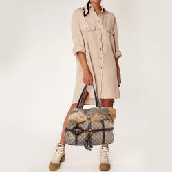 مملوكة مسبقًا Gucci Beige/Brown GG Canvas, Leather and Fox Fur Royal Tote