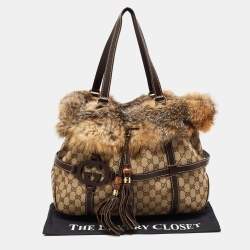 مملوكة مسبقًا Gucci Beige/Brown GG Canvas, Leather and Fox Fur Royal Tote