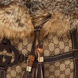 مملوكة مسبقًا Gucci Beige/Brown GG Canvas, Leather and Fox Fur Royal Tote