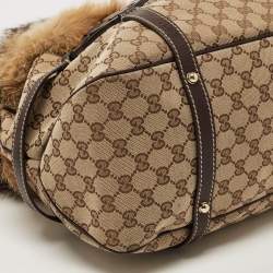 مملوكة مسبقًا Gucci Beige/Brown GG Canvas, Leather and Fox Fur Royal Tote