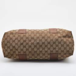 Pre Owned Gucci Beige/Brown GG Canvas and Leather Medium Bamboo Bar Tote