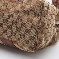 Pre Owned Gucci Beige/Brown GG Canvas and Leather Medium Bamboo Bar Tote