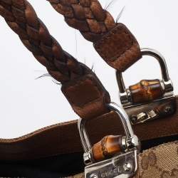 Pre Owned Gucci Beige/Brown GG Canvas and Leather Medium Bamboo Bar Tote