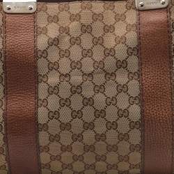 Pre Owned Gucci Beige/Brown GG Canvas and Leather Medium Bamboo Bar Tote