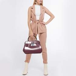 Pre Owned Gucci Old Rose Patent Leather Lady Lock Bamboo Large Top Handle Bag