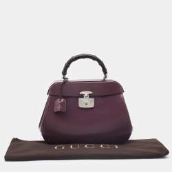 Pre Owned Gucci Old Rose Patent Leather Lady Lock Bamboo Large Top Handle Bag