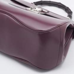 Pre Owned Gucci Old Rose Patent Leather Lady Lock Bamboo Large Top Handle Bag