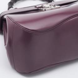 Pre Owned Gucci Old Rose Patent Leather Lady Lock Bamboo Large Top Handle Bag