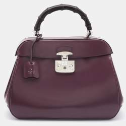 Pre Owned Gucci Old Rose Patent Leather Lady Lock Bamboo Large Top Handle Bag