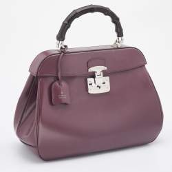Pre Owned Gucci Old Rose Patent Leather Lady Lock Bamboo Large Top Handle Bag