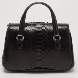 Pre Owned Gucci Black Python Lady Lock Satchel