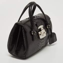 Pre Owned Gucci Black Python Lady Lock Satchel