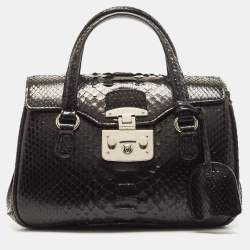 Pre Owned Gucci Black Python Lady Lock Satchel