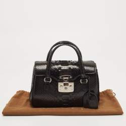 Pre Owned Gucci Black Python Lady Lock Satchel