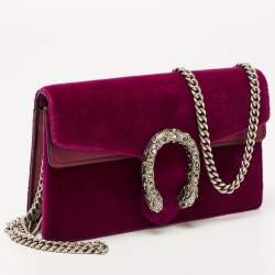 Pre Owned Gucci Purple Velvet And Leather Super Mini Dionysus Shoulder Bag