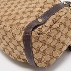 Pre Owned Gucci Beige/Brown GG Canvas and Leather Abbey D-Ring Shoulder Bag